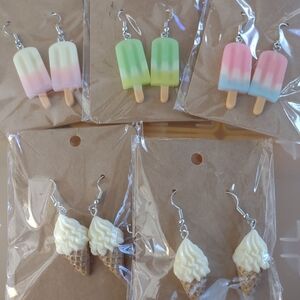 5 Handmade Clay Colorful Ice Cream and Popsicle Earrings Sets